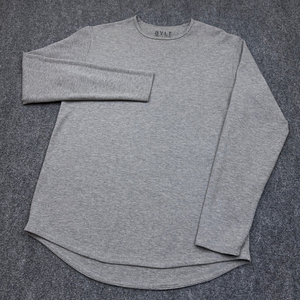 BYLT Basics Thermal Drop-Cut Long Sleeve Men's M Heather Grey Waffle Knit Shirt